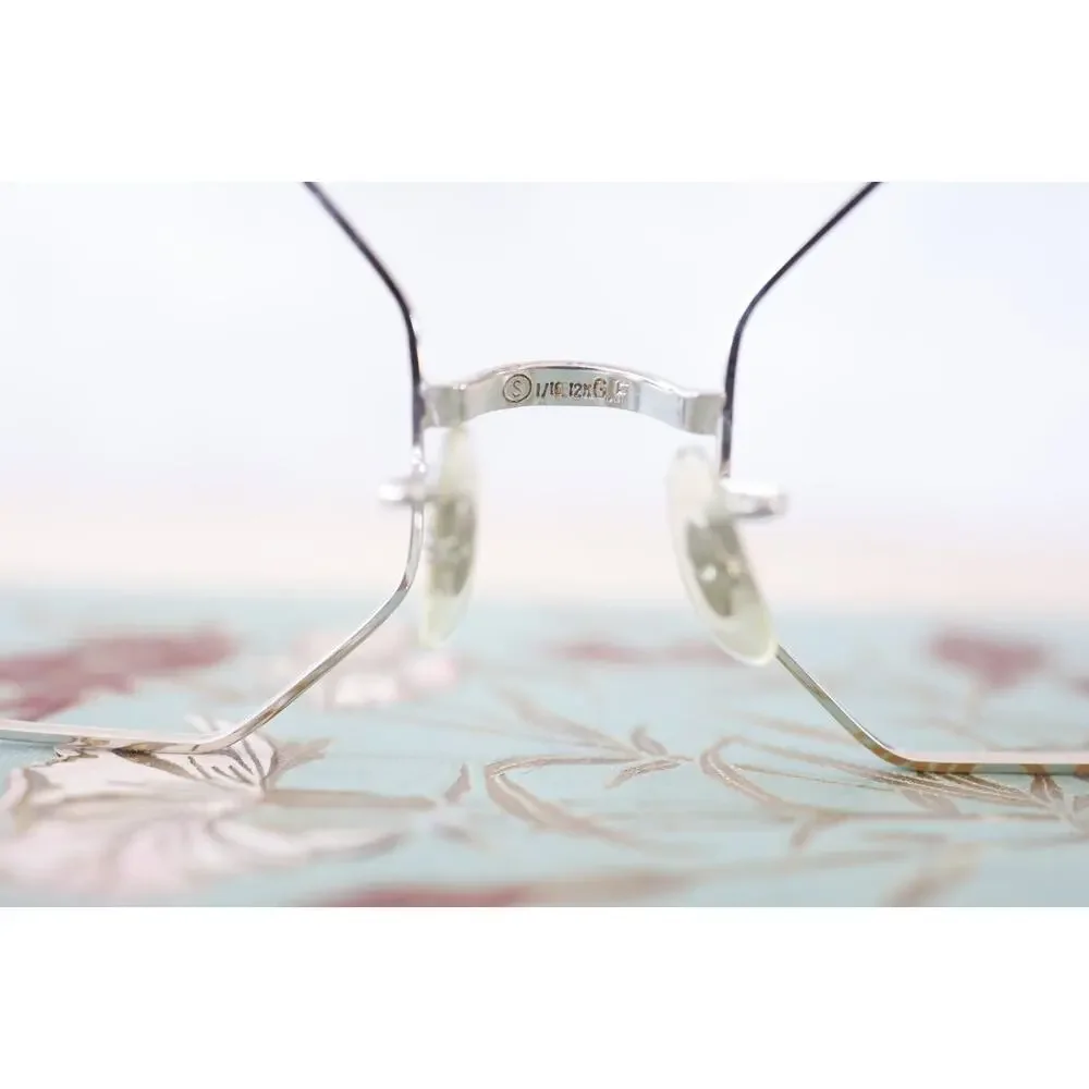 vintage 1960s Octagon Eyeglass 1/10 12K Gold filled and temples silver tone NOS